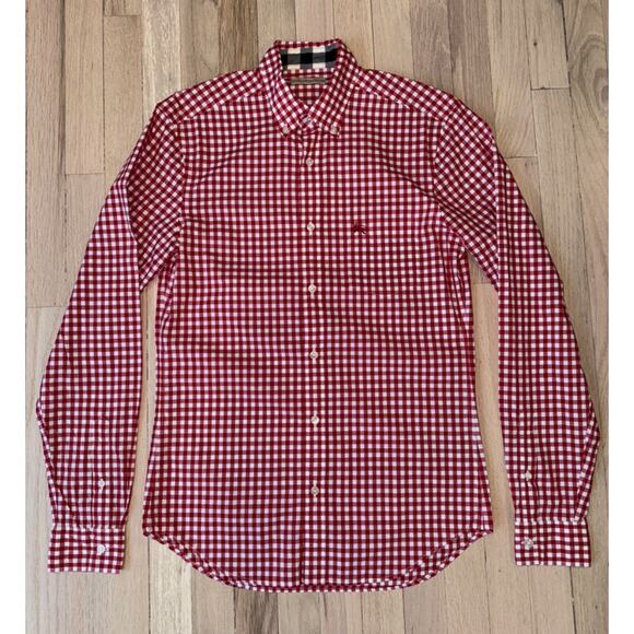 Burberry Brit Red White Gingham Nova Check Print Button Down Long Sleeve Shirt S - Picture 2 of 9